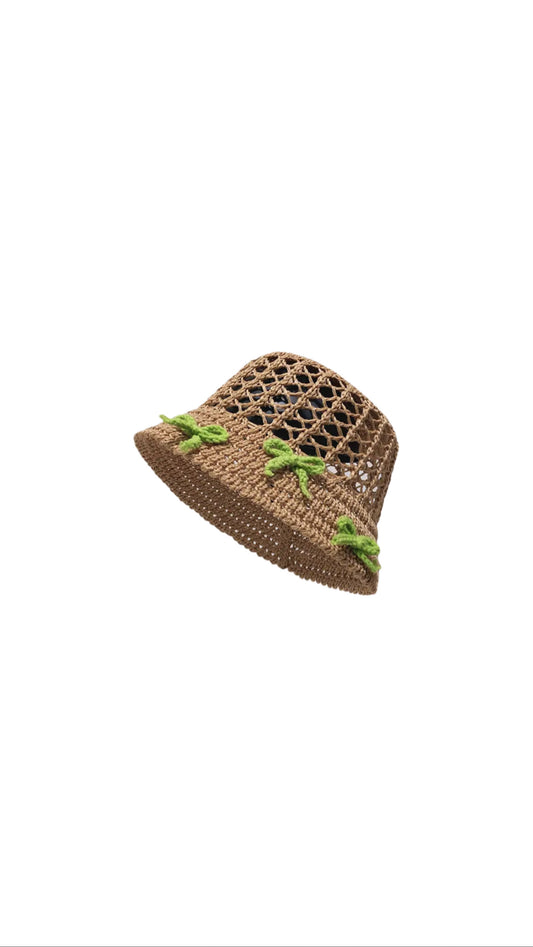 2024 straw hats with cute bows details Brown